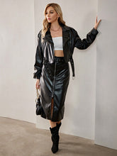 Load image into Gallery viewer, Zip Up Belted PU Leather Skirt
