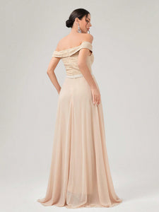 Off Shoulder Fold Pleated Maxi Dress
