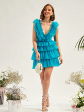 Load image into Gallery viewer, Ruffle Trim Mesh Overlay Dress
