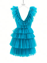 Load image into Gallery viewer, Ruffle Trim Mesh Overlay Dress
