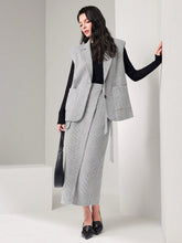 Load image into Gallery viewer, Lapel Neck Vest Coat &amp; Belted Skirt
