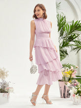 Load image into Gallery viewer, Mock Neck Ruched Bust Layered Hem Dress
