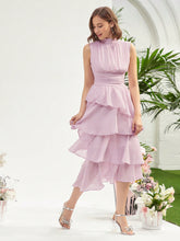 Load image into Gallery viewer, Mock Neck Ruched Bust Layered Hem Dress
